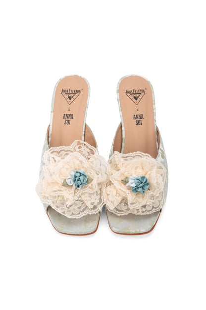 Anna Sui John Fluevog x Anna Sui Brocade Mules- Sky Blue