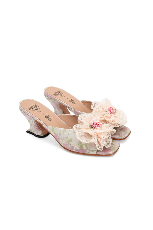 Anna Sui John Fluevog x Anna Sui Brocade Mules- Pink