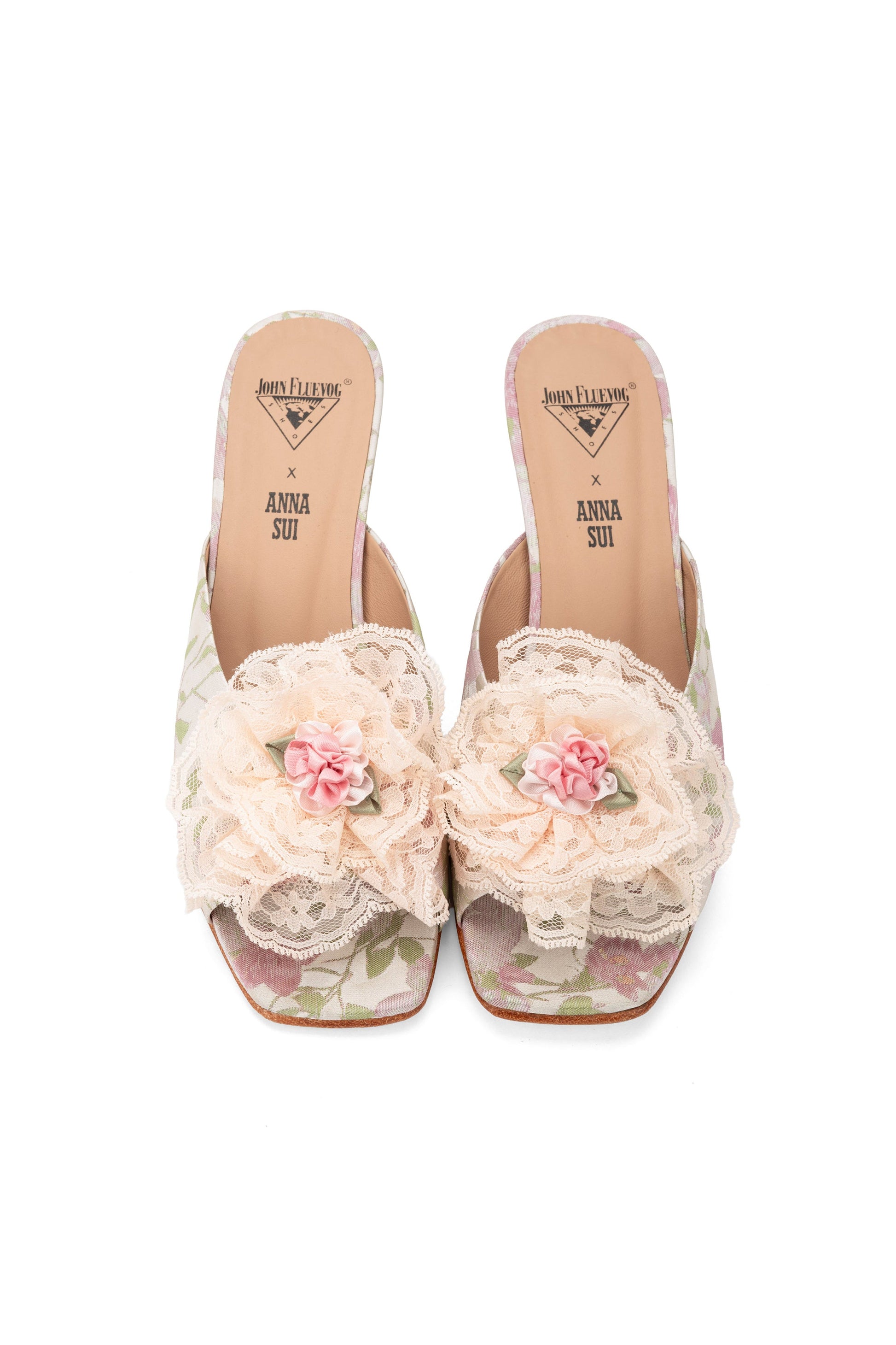Anna Sui John Fluevog x Anna Sui Brocade Mules- Pink