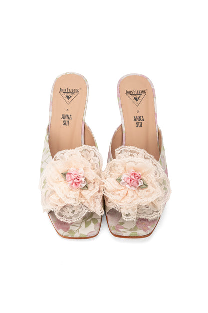 Anna Sui John Fluevog x Anna Sui Brocade Mules- Pink