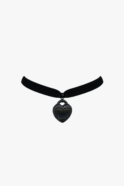 Anna Sui Large Retrolite Heart Velvet Choker