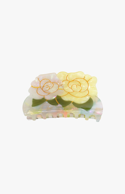 Anna Sui Double Rose Large Jaw Clip – Iridescent Bloom