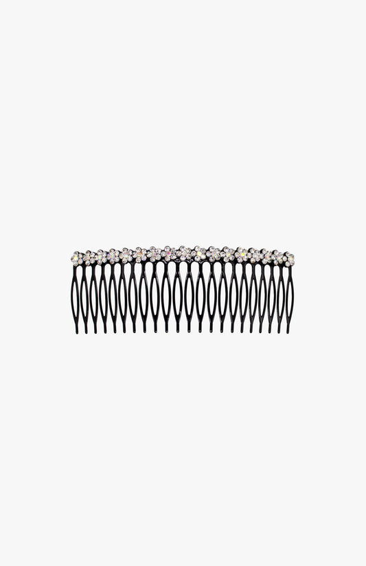 Anna Sui Swarovski Jeweled Flower Comb- Silver