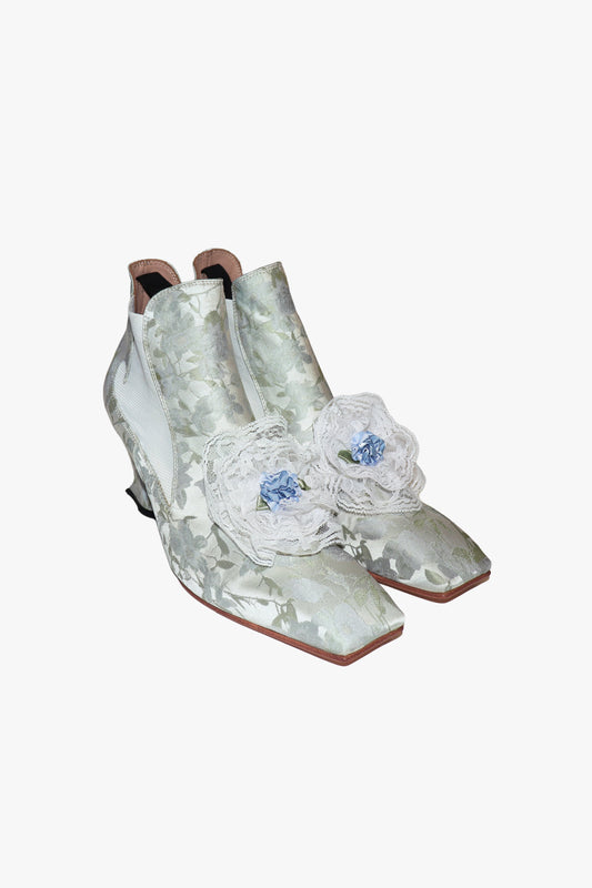 Anna Sui John Fluevog x Anna Sui Brocade Boots- Sky Blue (Sample)