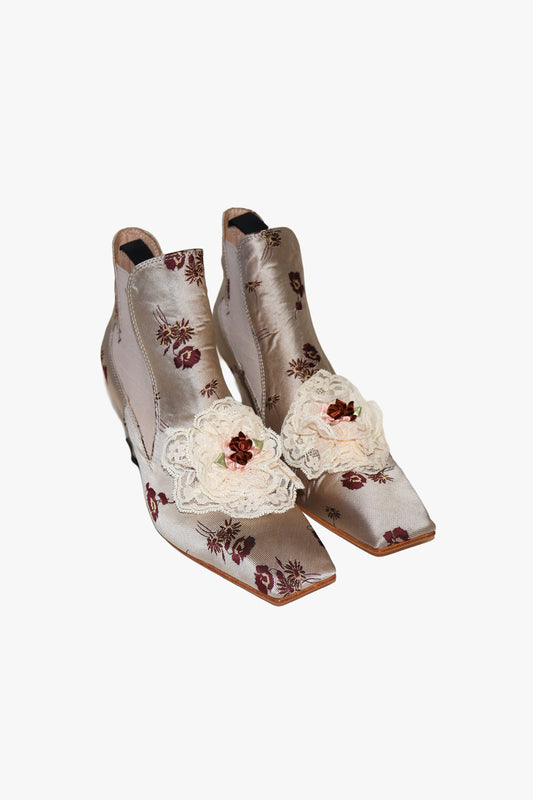 Anna Sui John Fluevog x Anna Sui Brocade Boots- Crimson (Sample)