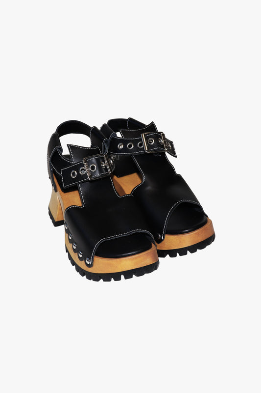 Anna Sui John Fluevog x Anna Sui Clog Sandals - Black and Wood (Sample)