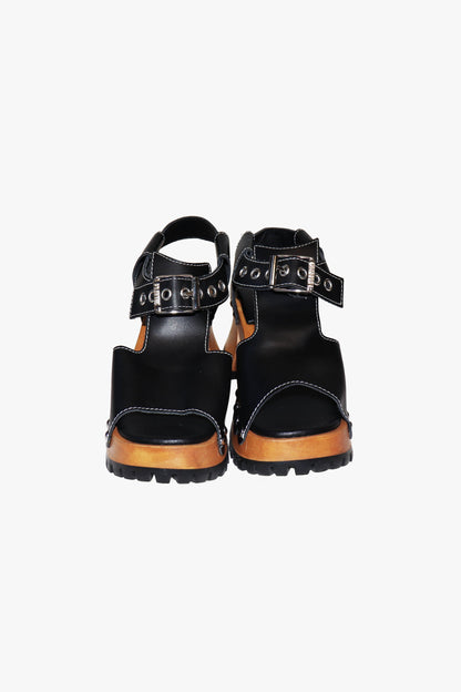 Anna Sui John Fluevog x Anna Sui Clog Sandals - Black and Wood (Sample)