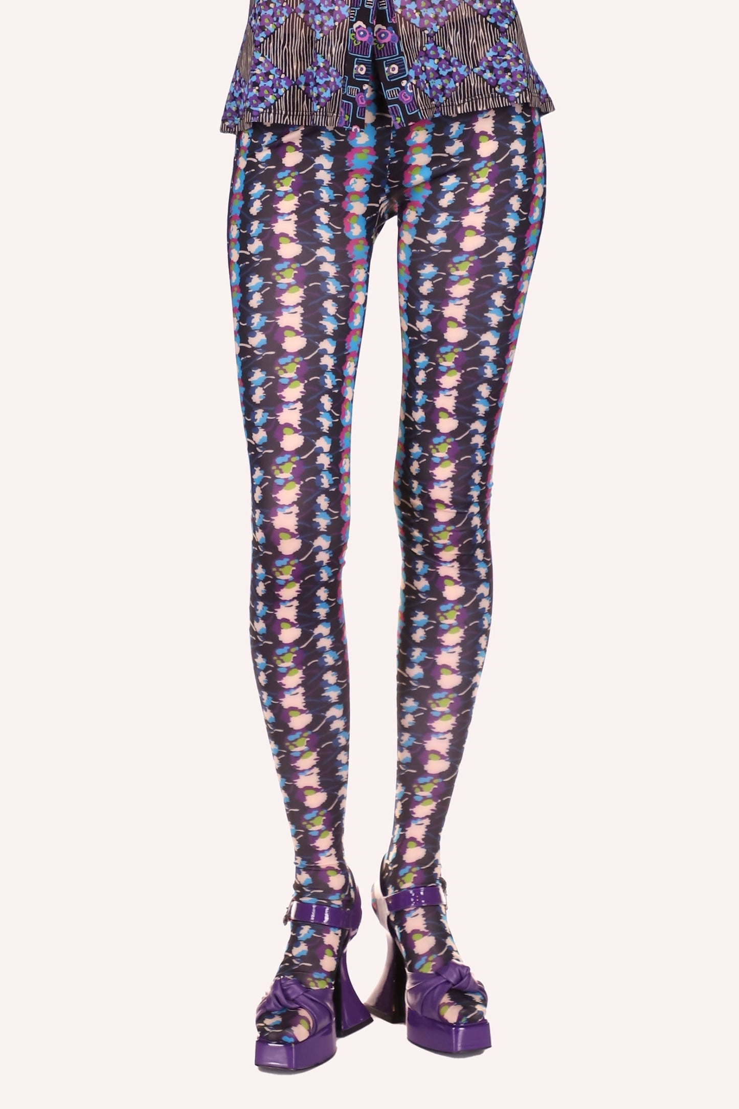 Anna Sui Floral Stripe Tights Turquoise Multi