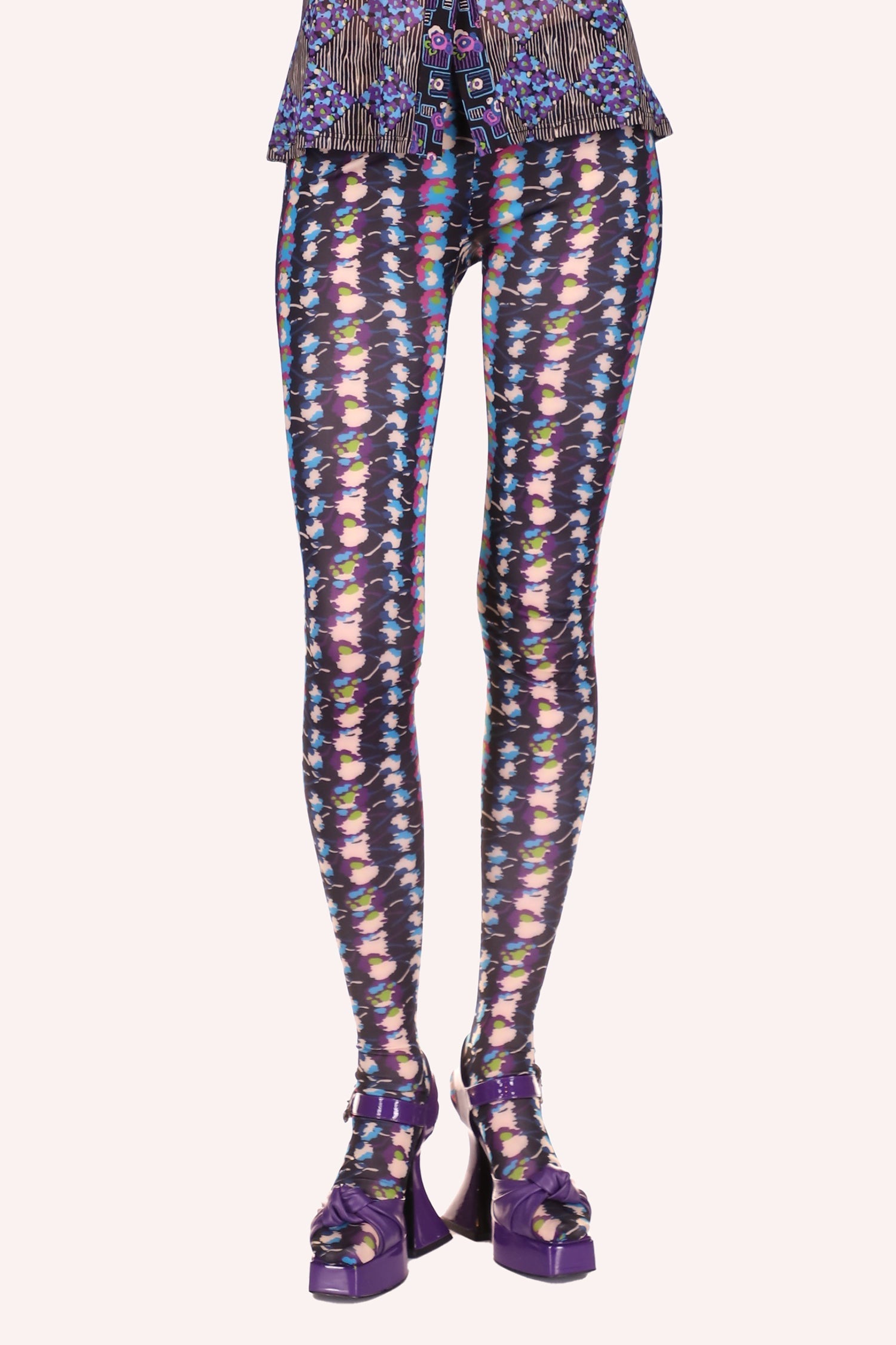 Anna Sui Floral Stripe Tights Turquoise Multi