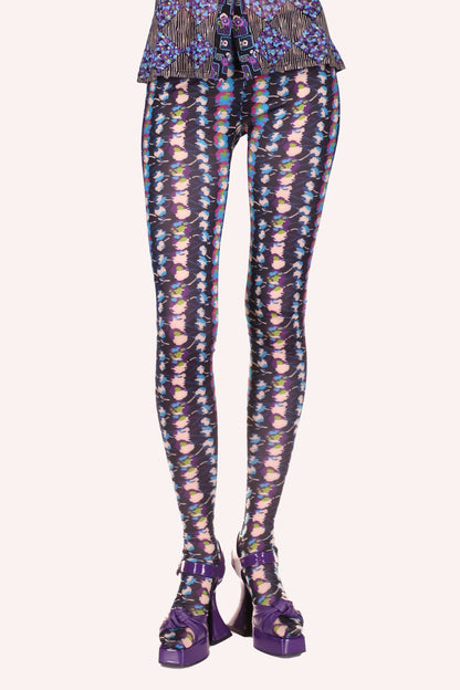 Anna Sui Floral Stripe Tights Turquoise Multi