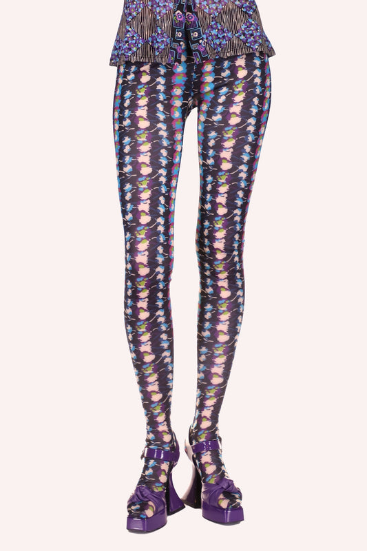 Anna Sui Floral Stripe Tights Turquoise Multi