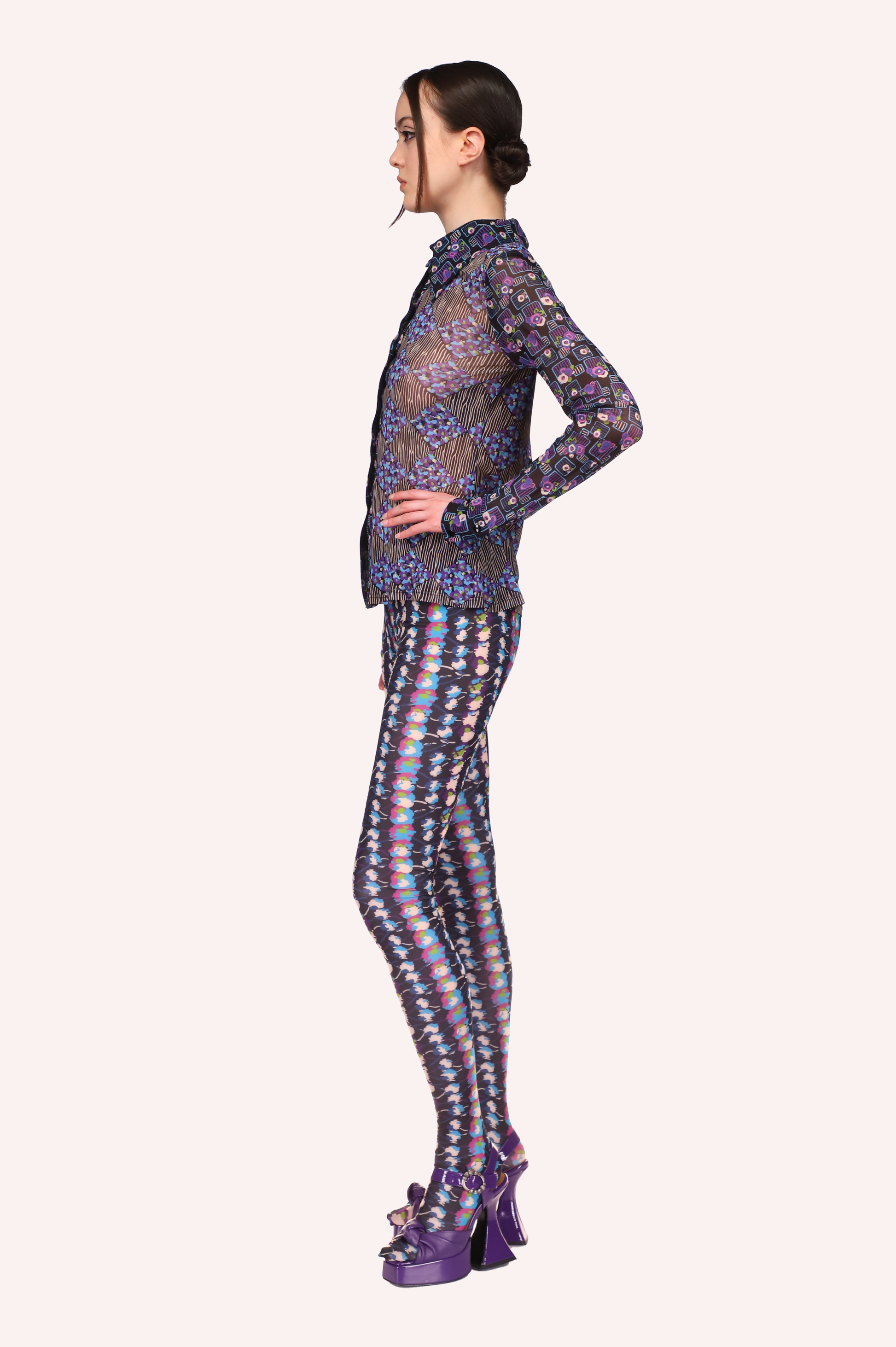 Anna Sui Floral Stripe Tights Turquoise Multi