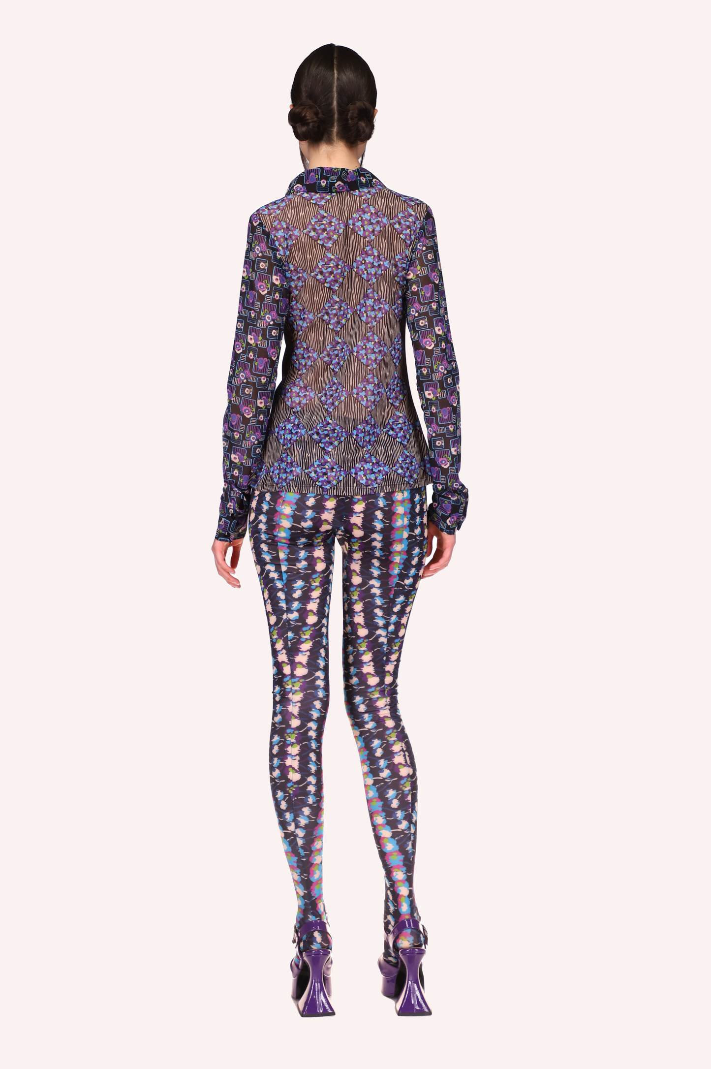 Anna Sui Floral Stripe Tights Turquoise Multi