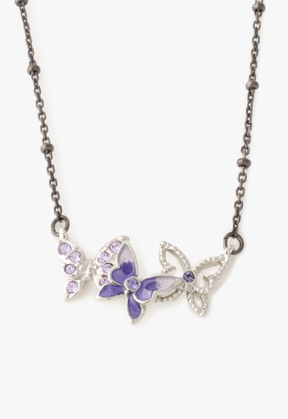 Anna Sui Bejeweled Butterfly Necklace - Violet Gunmetal