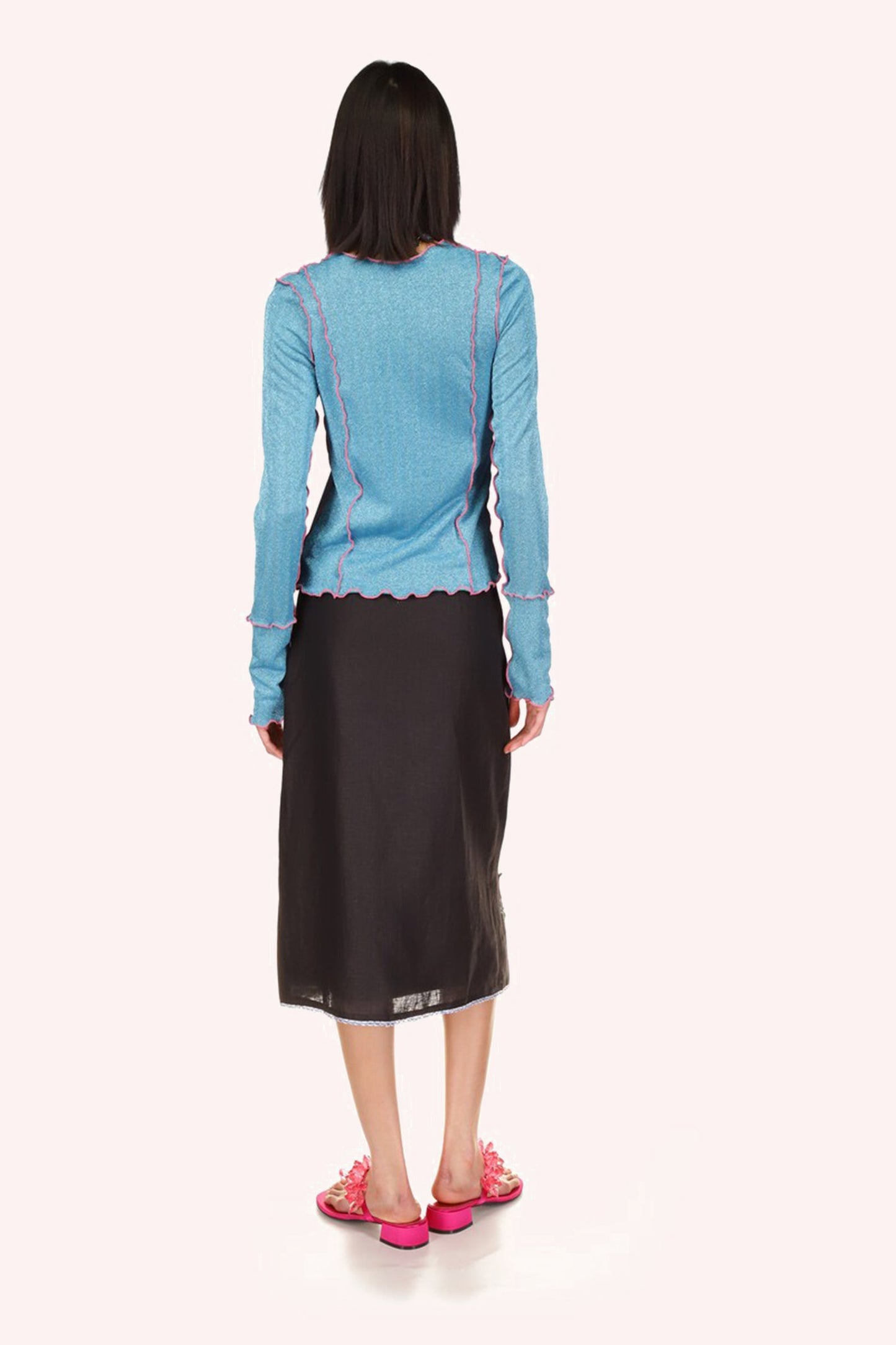 Anna Sui 3-D Pansy Embroidered on Linen Skirt
