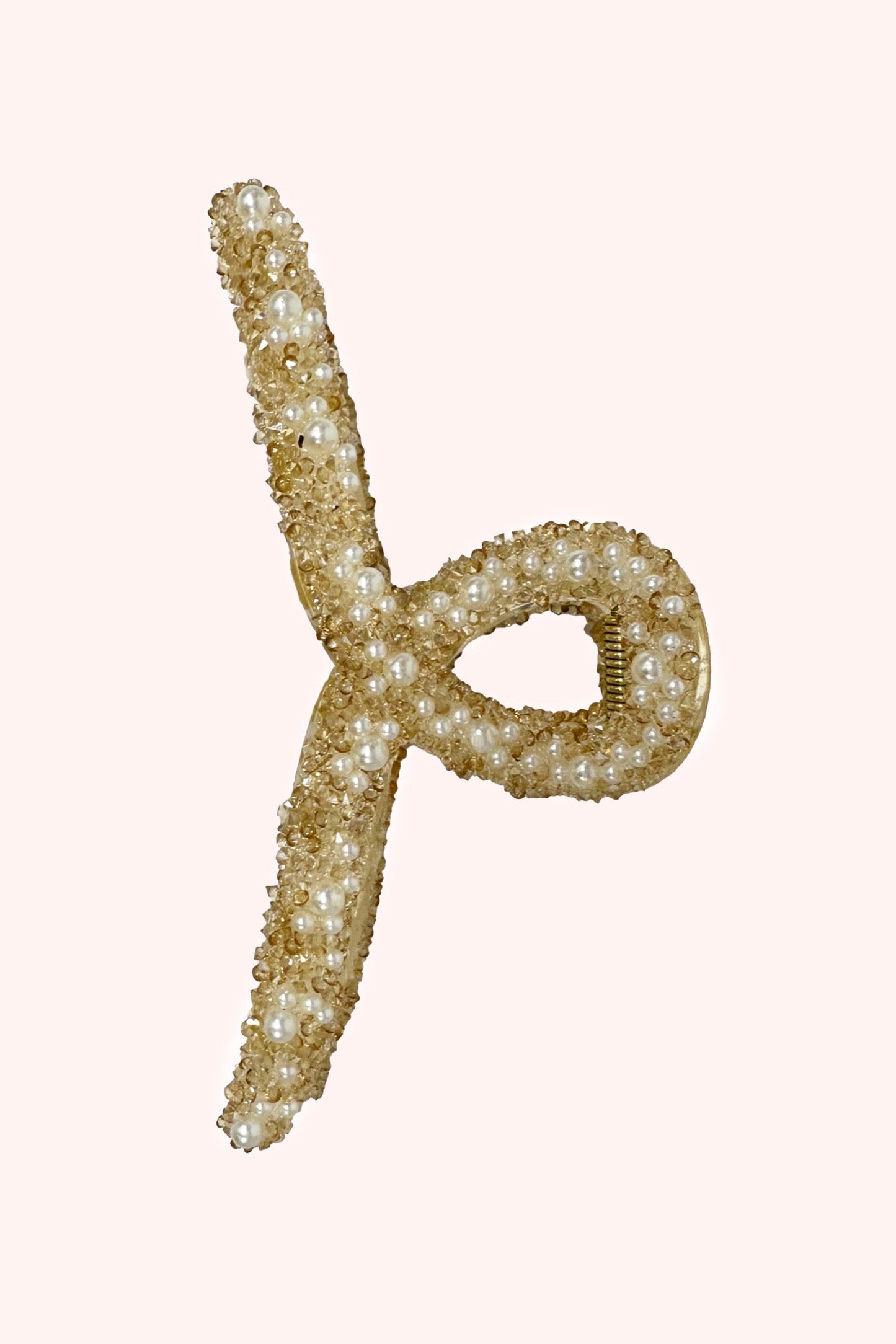 Anna Sui Large Pearl Encrusted French Jaw Clip Ivory