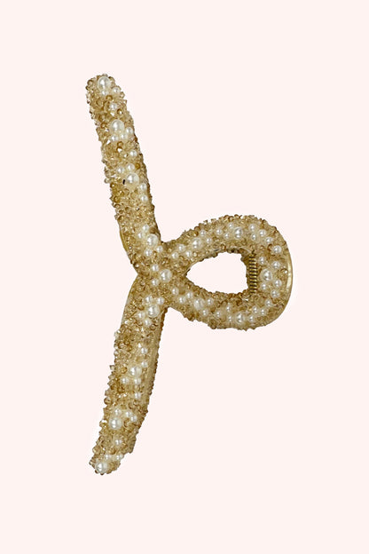 Anna Sui Large Pearl Encrusted French Jaw Clip Ivory