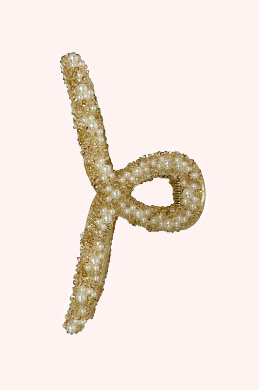 Anna Sui Large Pearl Encrusted French Jaw Clip Ivory