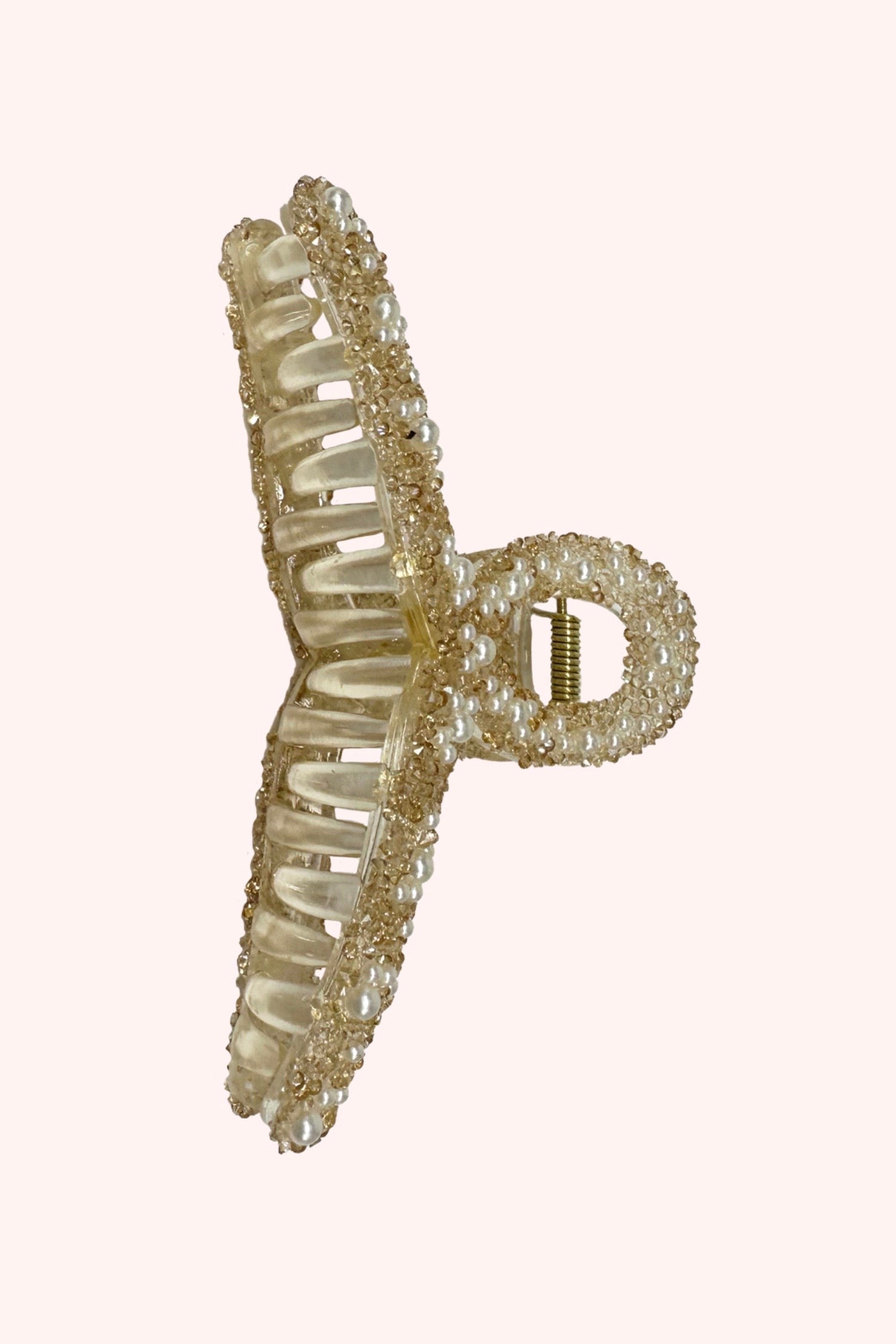 Anna Sui Large Pearl Encrusted French Jaw Clip Ivory
