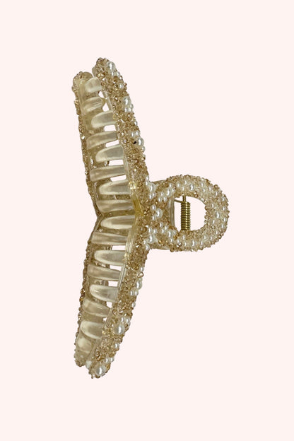 Anna Sui Large Pearl Encrusted French Jaw Clip Ivory