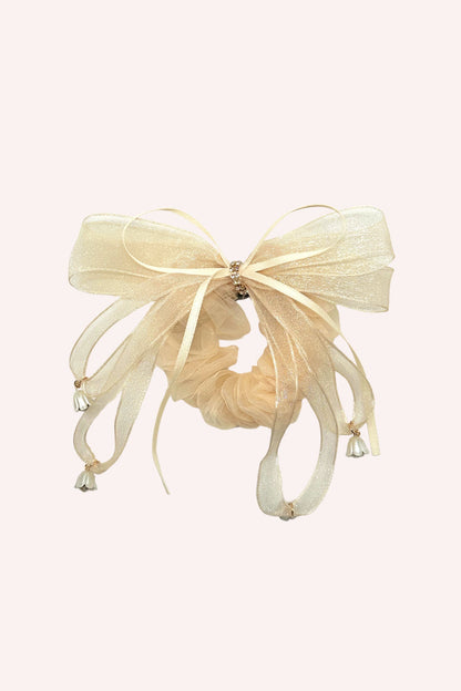 Anna Sui Nude Mesh Bow Flower Embellished Scrunchie