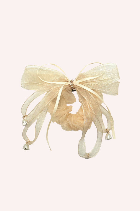 Anna Sui Nude Mesh Bow Flower Embellished Scrunchie