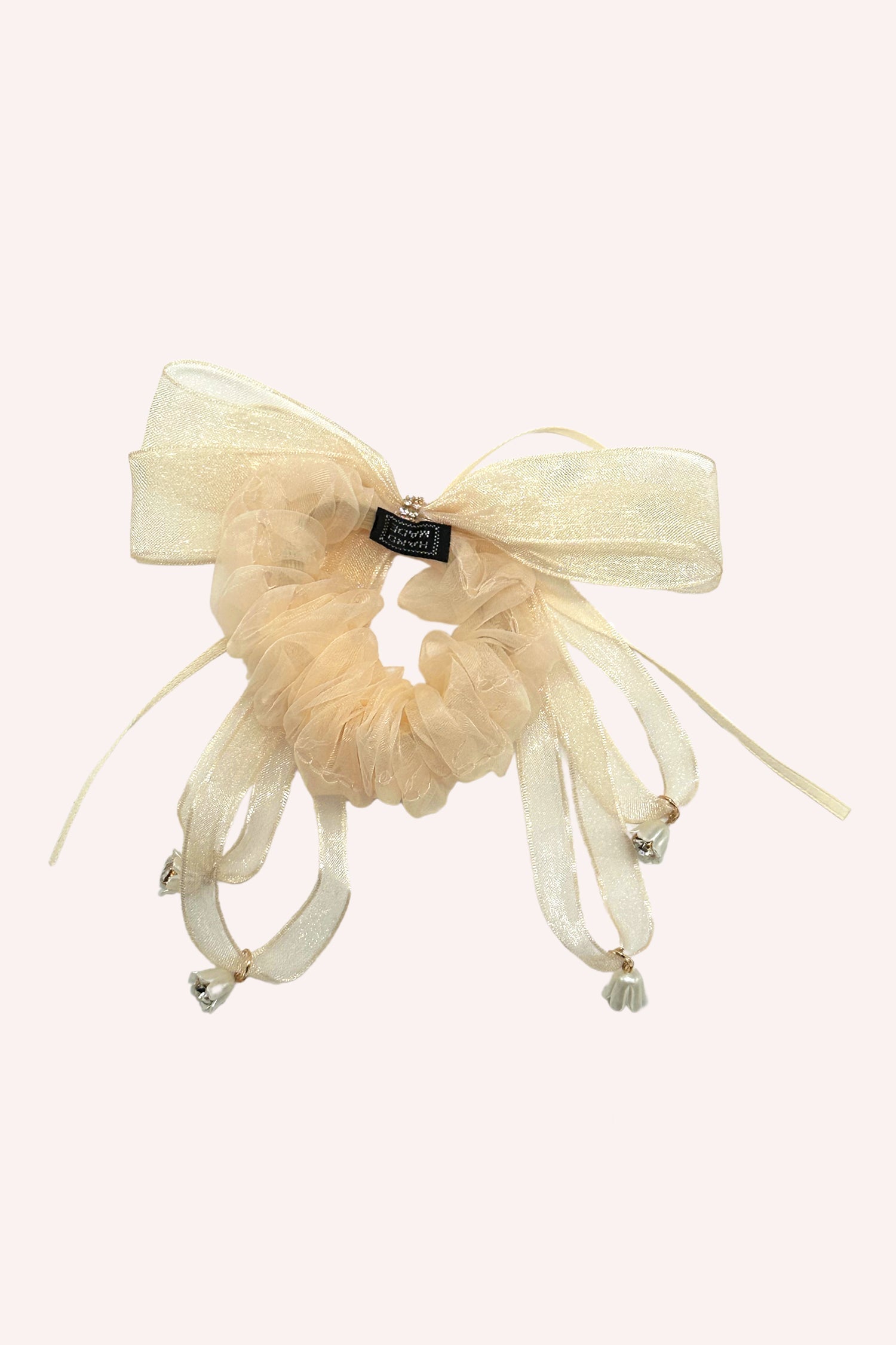 Anna Sui Nude Mesh Bow Flower Embellished Scrunchie