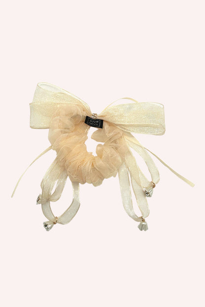 Anna Sui Nude Mesh Bow Flower Embellished Scrunchie