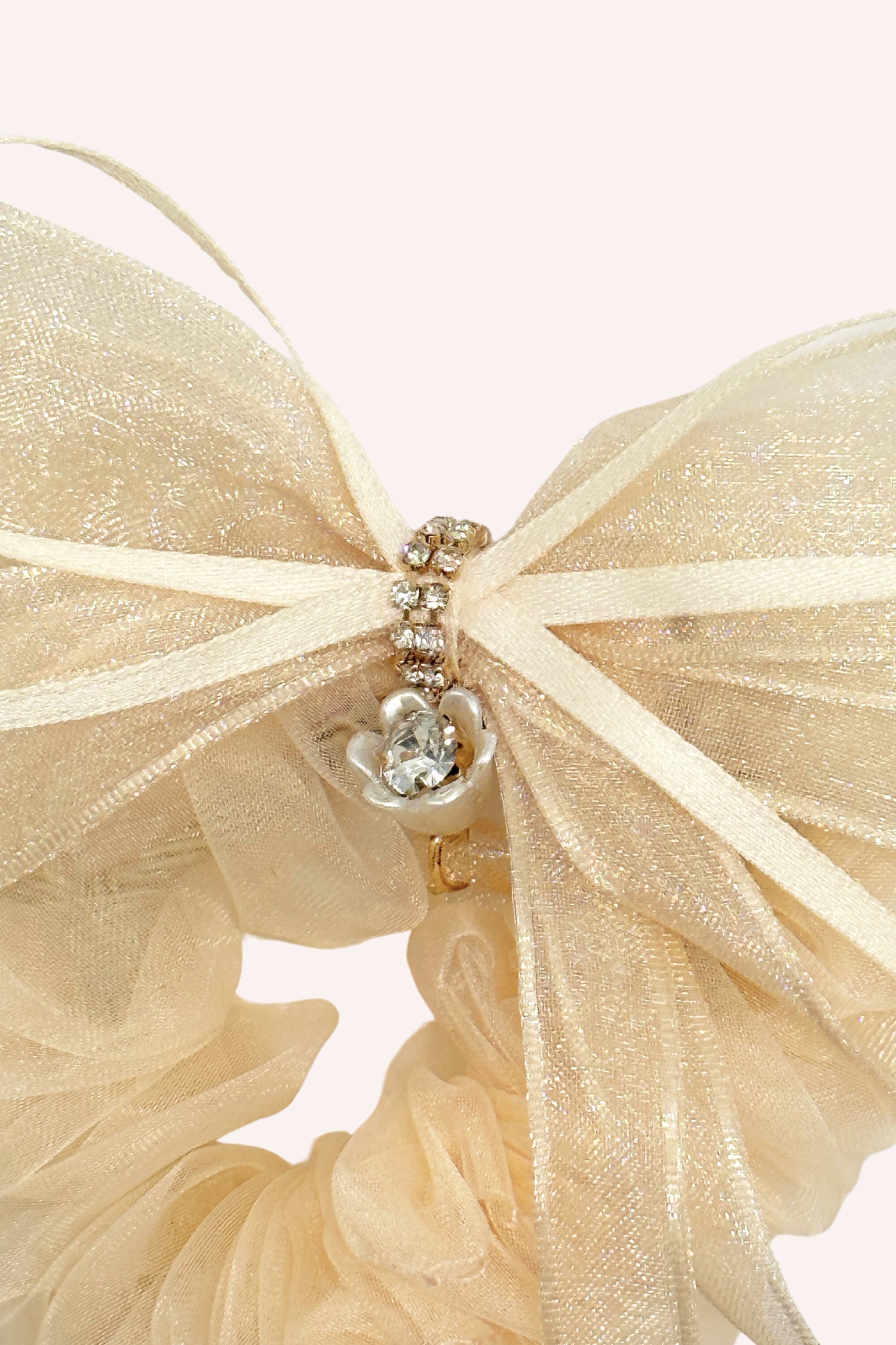 Anna Sui Nude Mesh Bow Flower Embellished Scrunchie