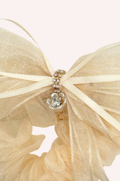 Anna Sui Nude Mesh Bow Flower Embellished Scrunchie