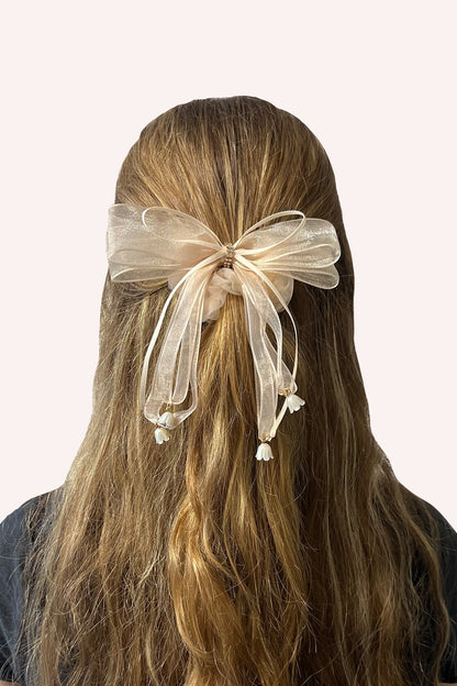 Anna Sui Nude Mesh Bow Flower Embellished Scrunchie