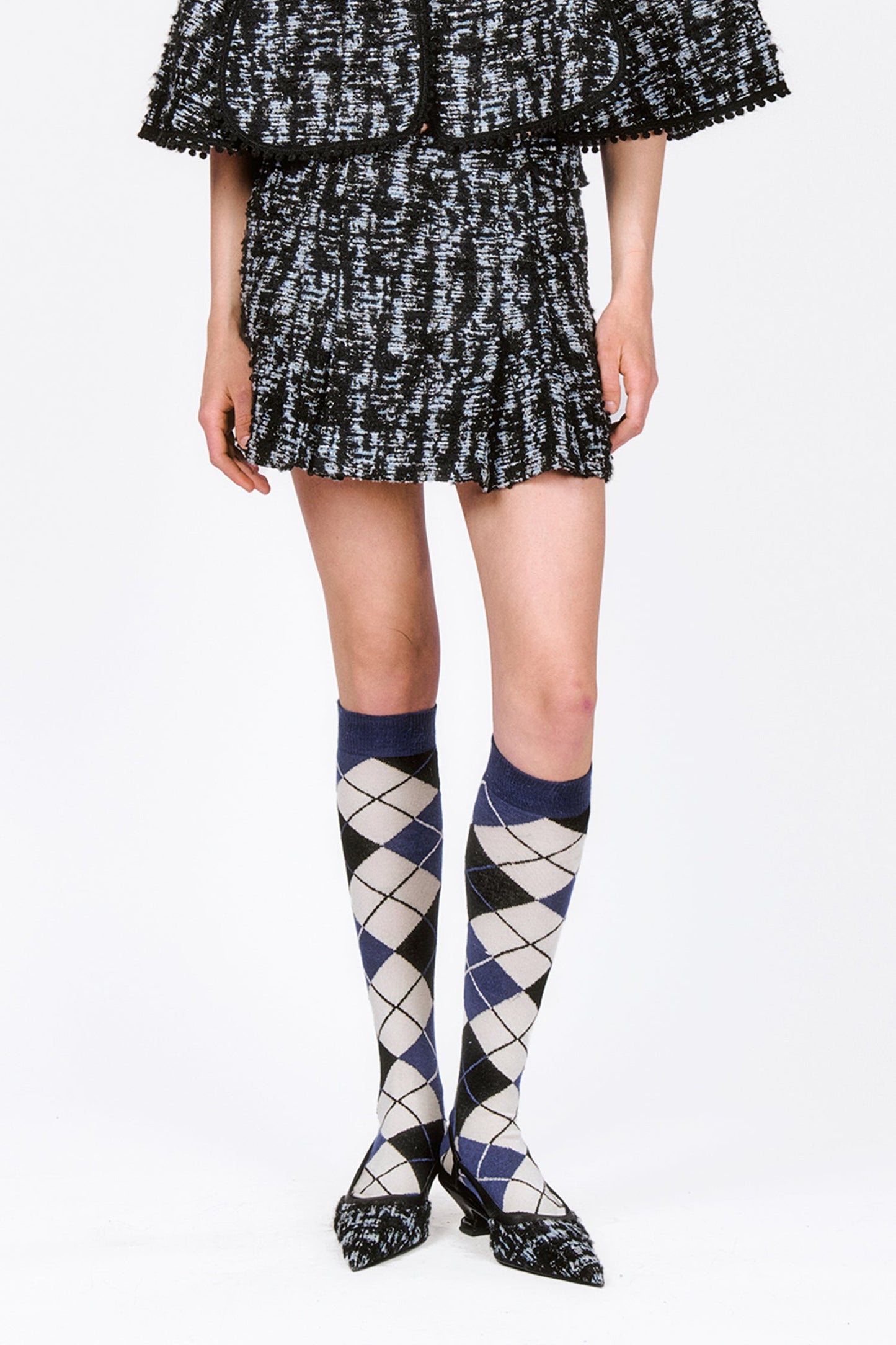 Anna Sui Cornflower Tweed Pleated Mini Skirt