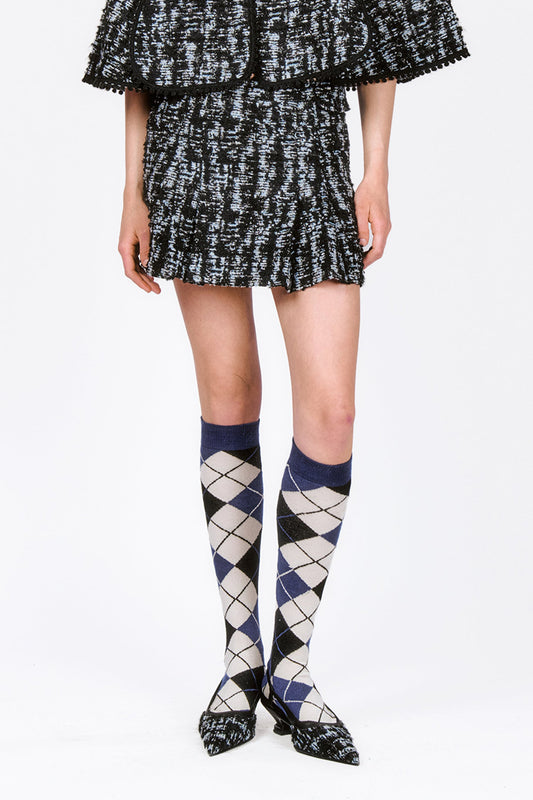 Anna Sui Cornflower Tweed Pleated Mini Skirt