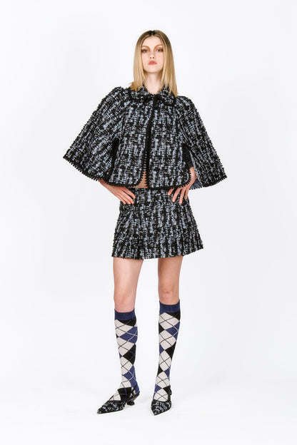 Anna Sui Cornflower Tweed Pleated Mini Skirt