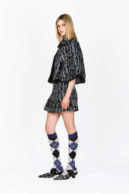 Anna Sui Cornflower Tweed Pleated Mini Skirt