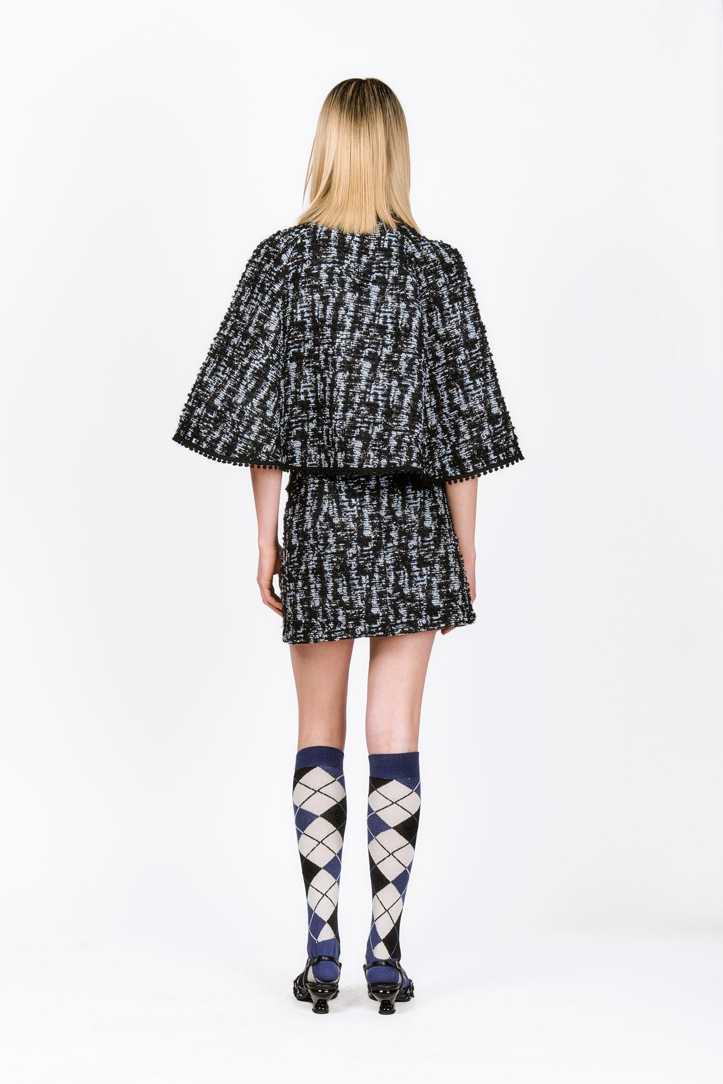 Anna Sui Cornflower Tweed Pleated Mini Skirt