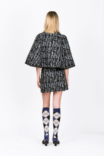 Anna Sui Cornflower Tweed Pleated Mini Skirt