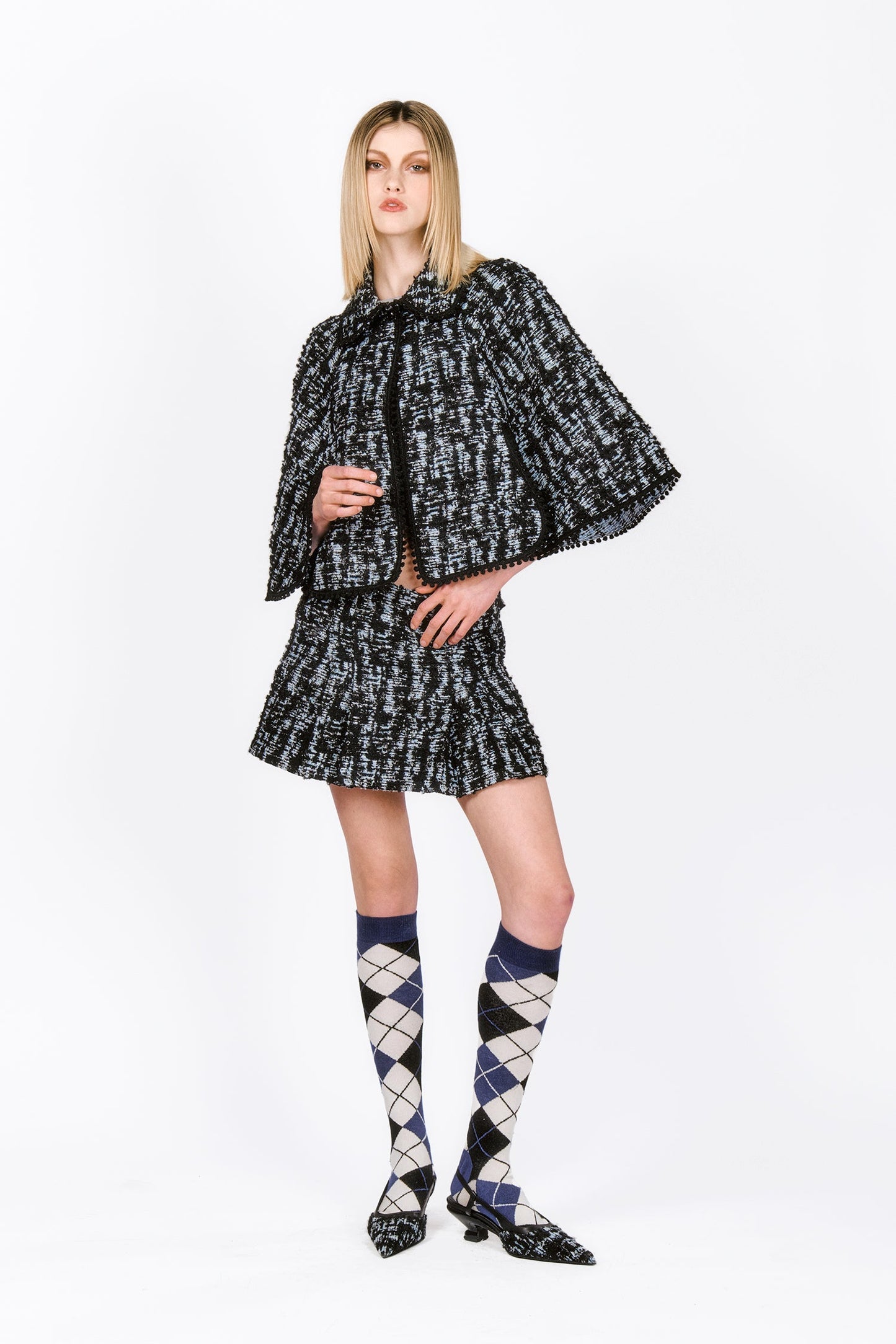 Anna Sui Cornflower Tweed Pleated Mini Skirt