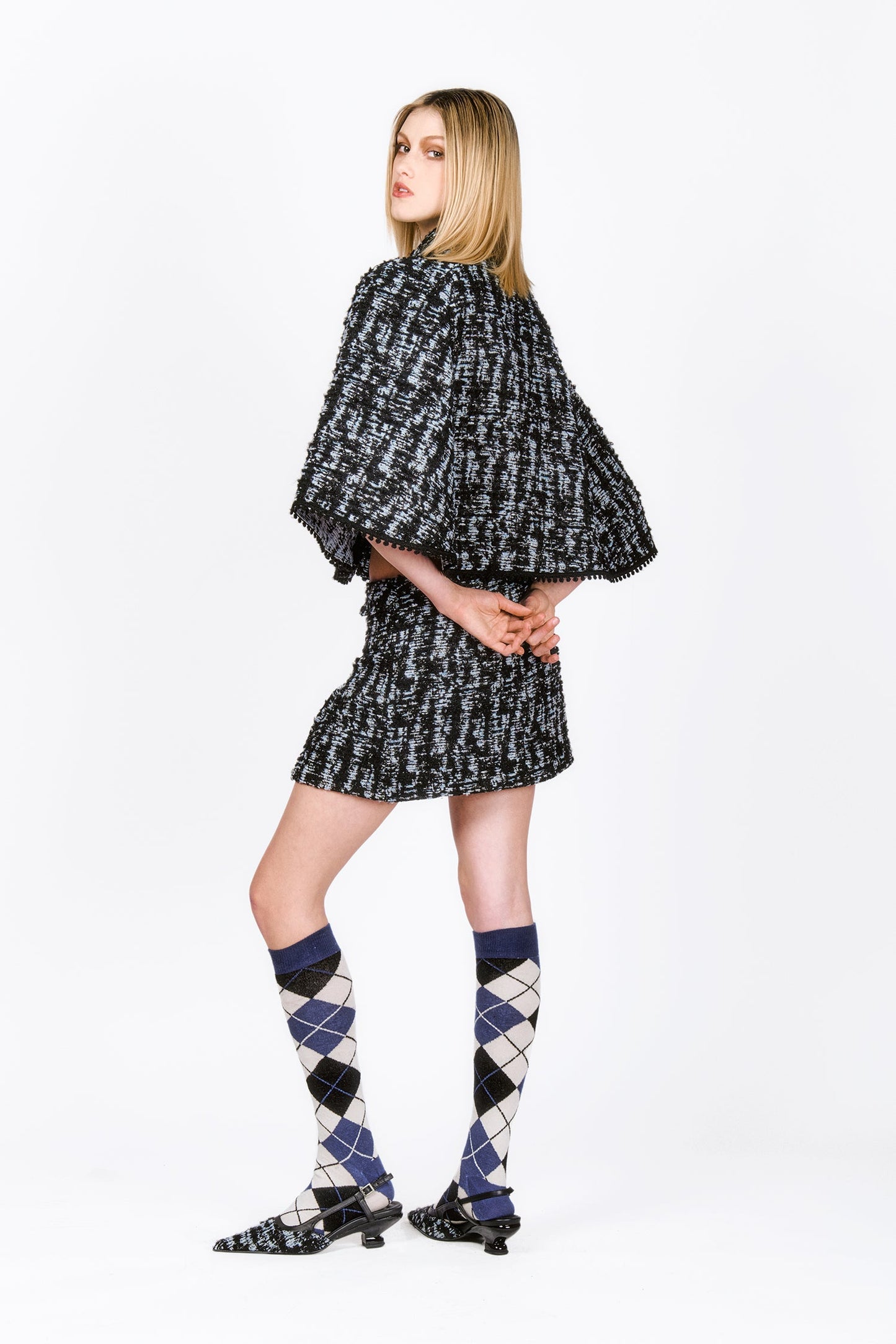 Anna Sui Cornflower Tweed Pleated Mini Skirt