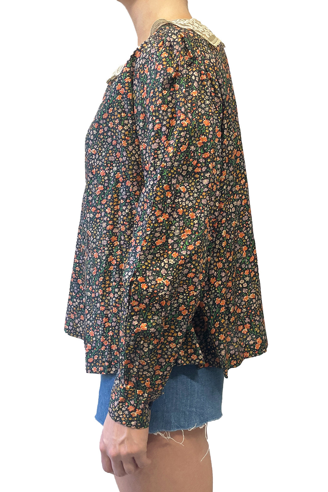 Anna Sui Vintage Lace Collared Floral Button Up Blouse
