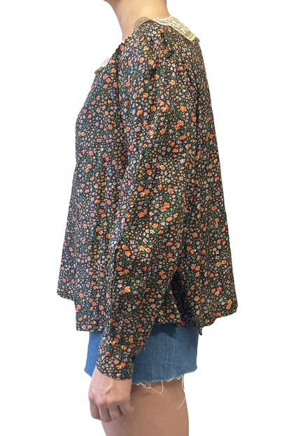 Anna Sui Vintage Lace Collared Floral Button Up Blouse