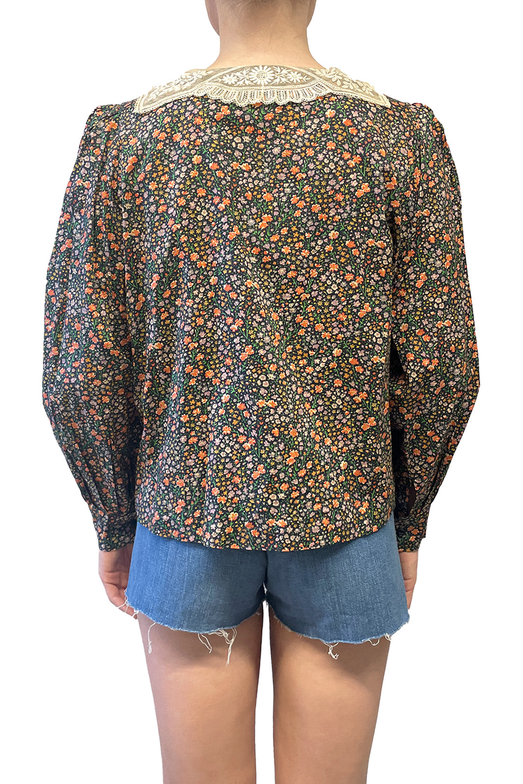 Anna Sui Vintage Lace Collared Floral Button Up Blouse