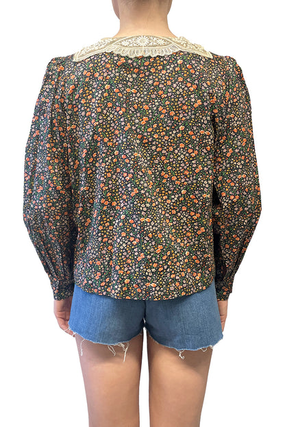 Anna Sui Vintage Lace Collared Floral Button Up Blouse