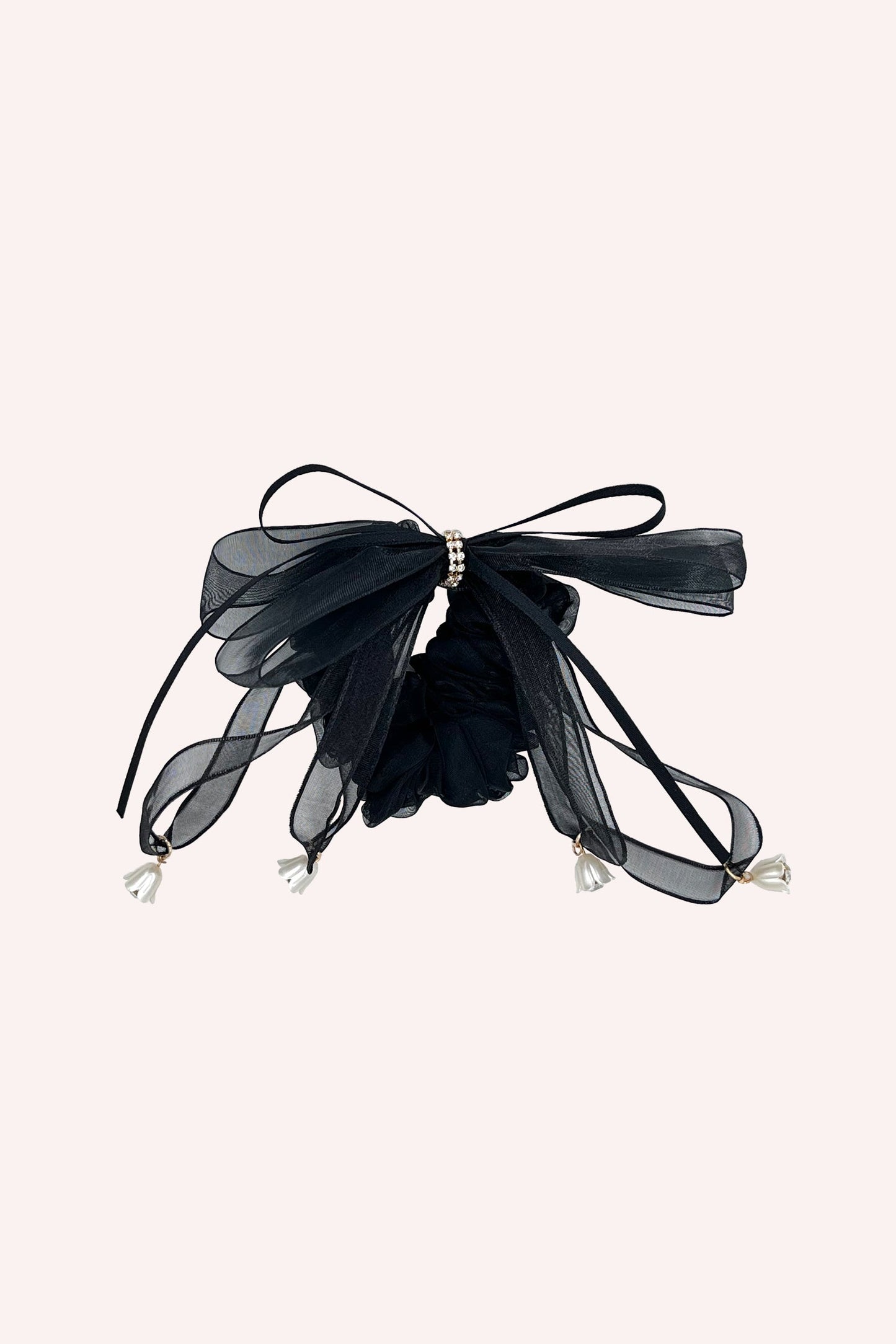 Anna Sui Black Mesh Bow Flower Embellished Scrunchie