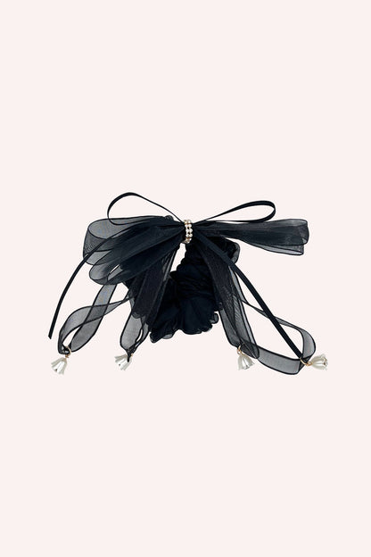 Anna Sui Black Mesh Bow Flower Embellished Scrunchie