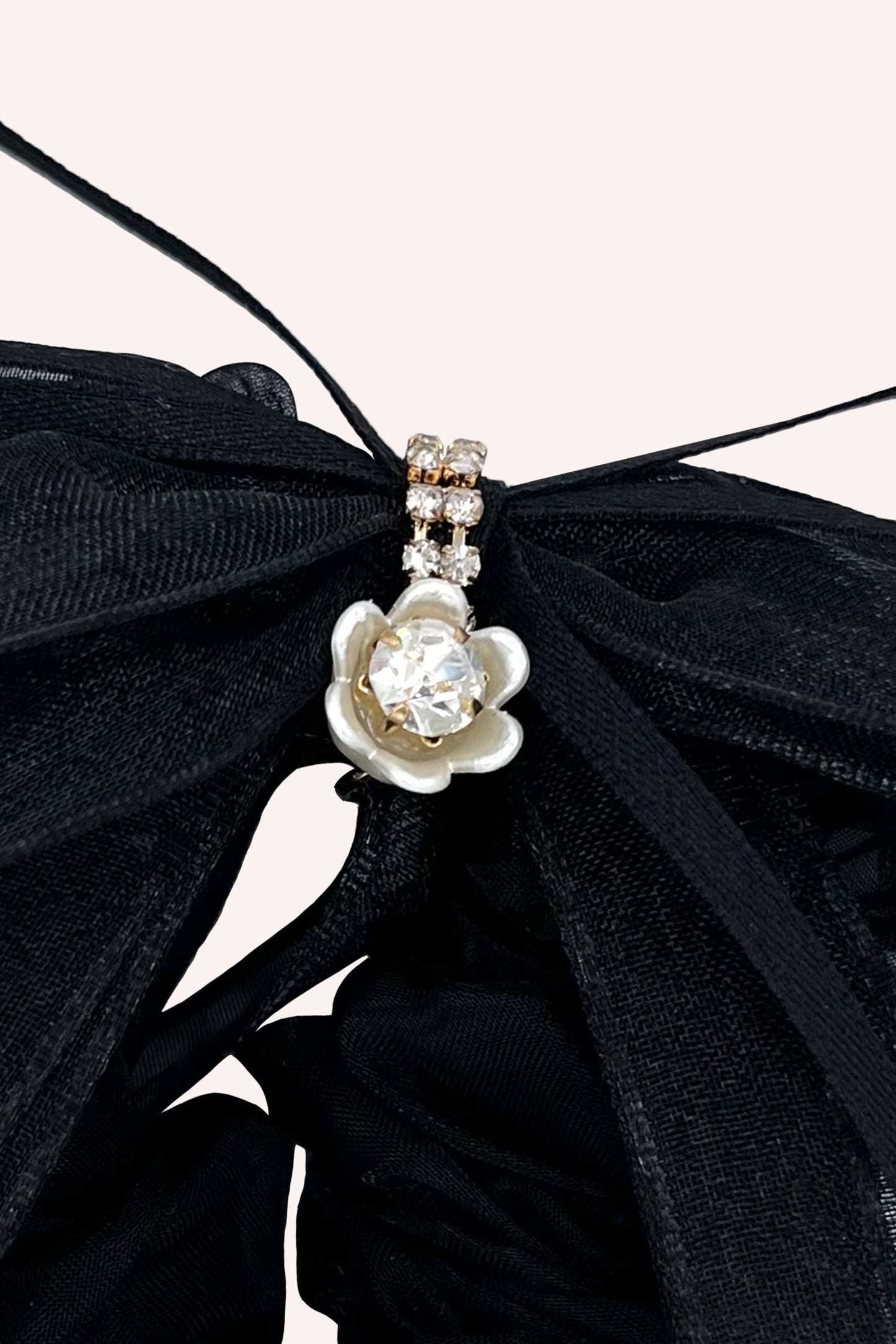 Anna Sui Black Mesh Bow Flower Embellished Scrunchie